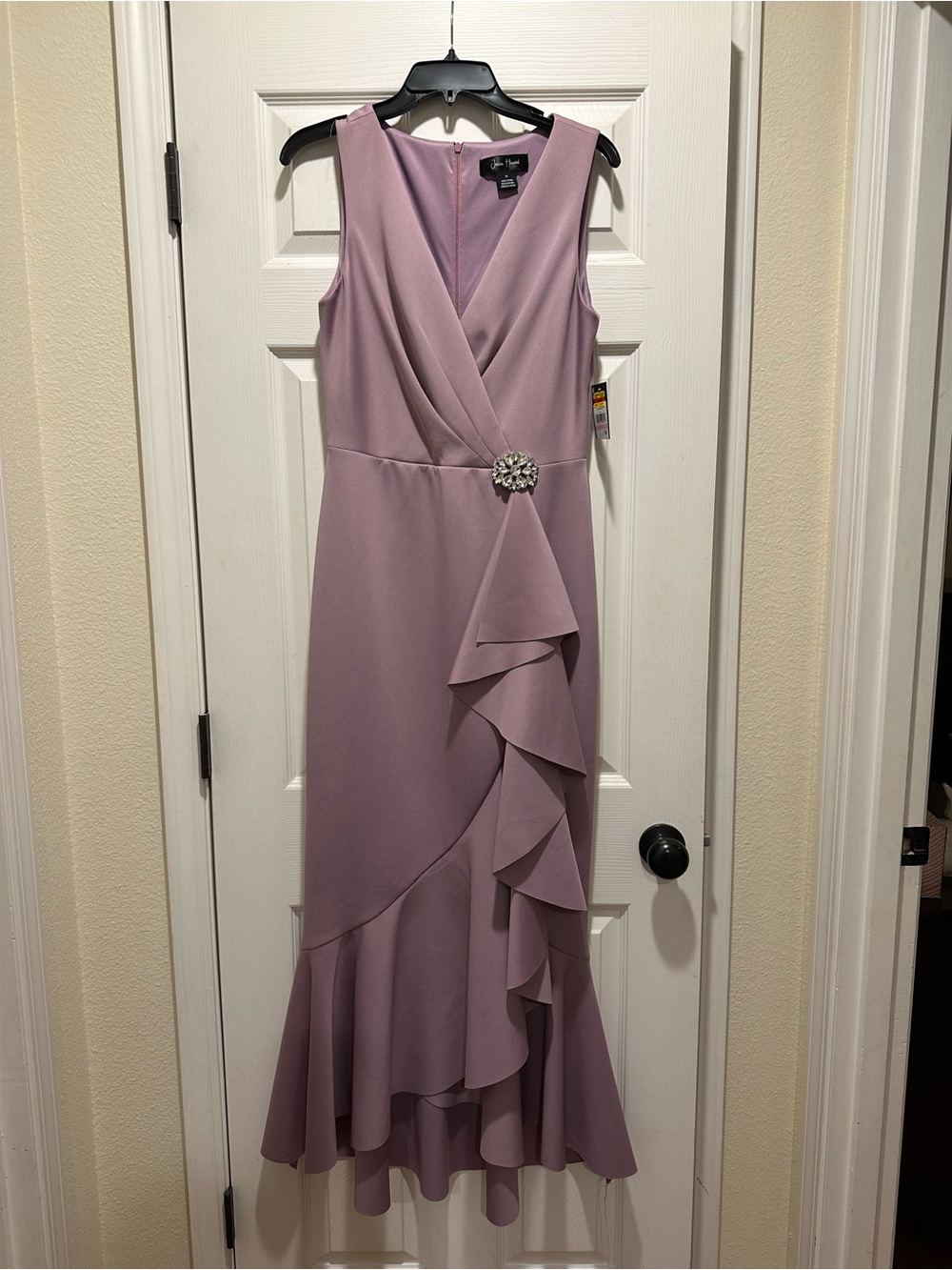 Jessica Howard Mauve Ruffle Wrap-Front Evening Dress